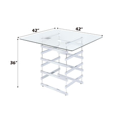 Nadie Square Glass Top Pub Table in Clear and Chrome
