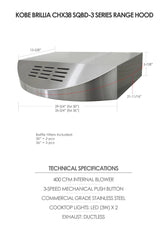 CHX3836SQBD-3 Brillia 36-inch Ductless Under Cabinet Range Hood, 3-Speed, 400 CFM, LED Lights, Baffle Filters, Stainless Steel