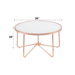 Alivia Coffee Table in White Glass and Rose Gold