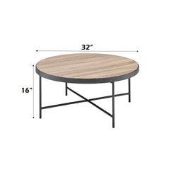 Bage Round Wood Top Coffee Table in Weathered Gray Oak