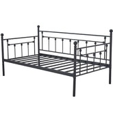 A sleek black metal day bed with a durable metal frame, perfect for adding elegance to a guest room or living space.