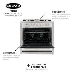 F965NF 36 in. Stellar Collection 3.8 cu. ft. Dual Fuel Range, 5 Sealed Burners, 8 Function Convection Oven in Stainless Steel