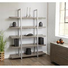 K103 Contemporary Open Bookcase with 5 Shelves in Gray