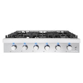 COS-GRT366 Slide-In Counter Gas-Cooktop 36 inch | 6 Italian-Made Burner Range-Top, Dual Ring Stove, Dishwasher-Safe Cast Iron Grate, Metal Front Knob Control Panel, 36 inch, Stainless Steel