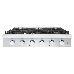 COS-GRT366 Slide-In Counter Gas-Cooktop 36 inch | 6 Italian-Made Burner Range-Top, Dual Ring Stove, Dishwasher-Safe Cast Iron Grate, Metal Front Knob Control Panel, 36 inch, Stainless Steel