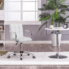 Modern White Faux Leather Mid-Back Swivel Office Chair