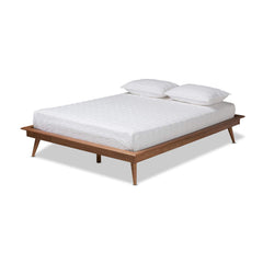 Karine Mid-Century Modern Walnut Brown Finished Wood Full Size Platform Bed Frame