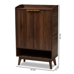 Lena Mid-Century Modern Walnut Brown Finished 5-Shelf Wood Entryway Shoe Cabinet