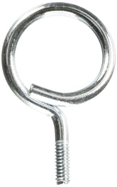 A stainless steel hook featuring a screw, set on a white background.