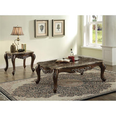 Latisha Square Marble Top Wooden End Table in Antique Oak