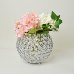 HG1008-CHR Elipse Crystal Circular Bowl Candle Holder, Flower Vase, Wedding Centerpiece, Favor, 7 Inch, Chrome