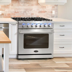 COS-EPGR366 36 in. Haven Collection 6.0 cu. ft. Gas Range, 6 Burners, Convection Oven, Knob LEDs, Storage Drawer, Stainless Steel