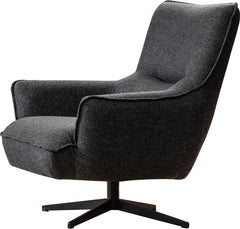 Fatsa Swivel Chair, Dark Gray Linen Fabric, Matte Black Powder-Coated Metal Legs, Grey