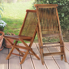 TF22-2 Teak Folding Chair Set | Outdoor Patio Wooden Foldable Chairs | Fully Assembled, Java Finish, Solid Brass Fittings | Portable Outdoor Chairs 18x23x36