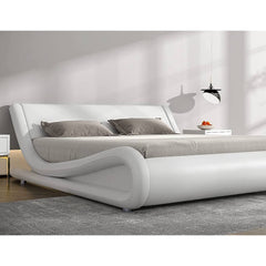 Queen White Faux Leather Platform Bed w/ Headboard