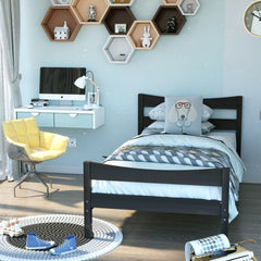 Fast Furnishings Twin Espresso Pine Wood Farmhouse Bed