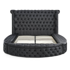 Elizabeth Upholstered Round Storage Queen Bed in Black