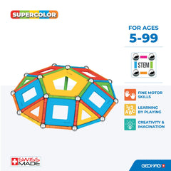 Magnetic Toys Supecolor Tiles 78-Piece Building Set for Kids Ages 5-99 | Swiss-Made STEM & STEAM Authenticated Educational Toy Made from 100% Recycled Plastic | Creative Learning Play