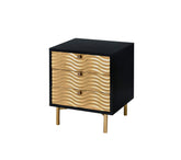 Alston Wooden Accent Table with 3 Storage Drawers in Black and Champagne