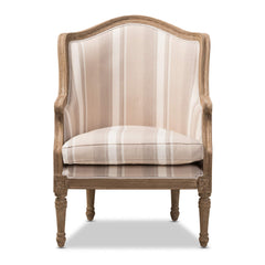 Striped Charlemagne Traditional French Accent Chair, Oak Brown