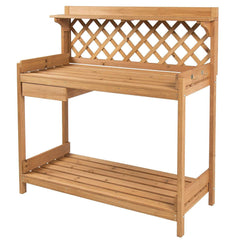 Fast Furnishings Solid Wood Garden Work Table Potting Bench in Natural Finish