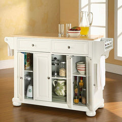 White Kitchen Island Storage Cabinet w/ Wood Top