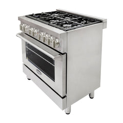 COS-DFR366 Freestanding Professional Style Dual Fuel Range with 4.5 cu. ft. Electric Convection Oven, 6 Italian Made Burners, Cast Iron Grates, in Stainless Steel, 36 Inch