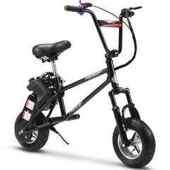 A modern black electric bike with a well-padded seat, perfect for city travel and recreational cycling.
