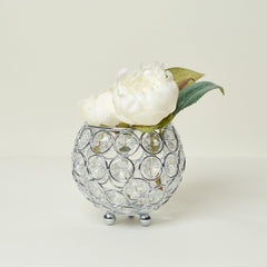 Designs HG1005-CHR Elipse Crystal Circular Bowl Candle Holder, Flower Vase, Wedding Centerpiece, Favor, 3.75 Inch, Chrome