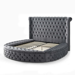 Elizabeth Upholstered Round Storage King Bed in Gray