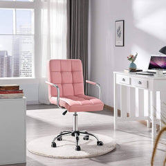 Modern Pink Faux Leather Mid-Back Swivel Office Chair