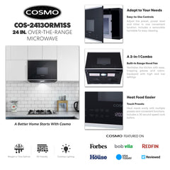 COS-2413ORM1SS Over the Range Microwave Oven with Vent Fan, 1.34 cu. ft. Capacity, 1000W, 24 inch, Black / Stainless Steel