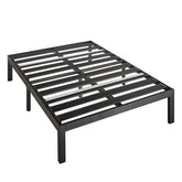 A sturdy metal bed frame featuring a sleek black finish, designed for modern bedroom aesthetics.
