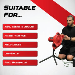 Base Hit Lite Adjustable Baseball Pitching Machine ?45 MPH Pitching Speed, Includes Automatic Ball Feeder, Extremely Accurate | Perfect for Hitting and Fielding Training for All Ages