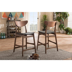 Baxton Studio 2 Piece Latina Scandinavian Style Faux Leather Upholstered Walnut Counter Stool Set, 24", Black