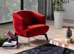 , Red Mersin Accent Chair, Velvet Fabric, Matte Black Powder-Coated Metal Legs