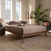 Karine Mid-Century Modern Walnut Brown Finished Wood Full Size Platform Bed Frame