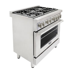 COS-DFR366 Freestanding Professional Style Dual Fuel Range with 4.5 cu. ft. Electric Convection Oven, 6 Italian Made Burners, Cast Iron Grates, in Stainless Steel, 36 Inch
