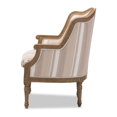 Striped Charlemagne Traditional French Accent Chair, Oak Brown