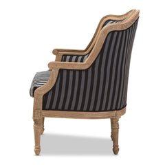 Charlemagne Traditional French, Wood,Black and Grey Striped Accent Chair