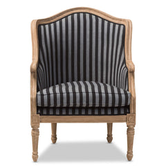 Charlemagne Traditional French, Wood,Black and Grey Striped Accent Chair