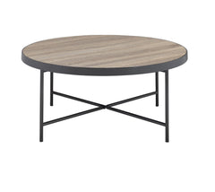 Bage Round Wood Top Coffee Table in Weathered Gray Oak