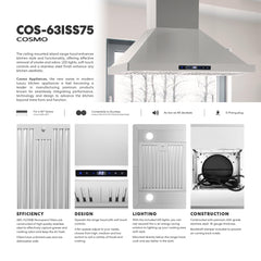 COS-63ISS75 30 in. Lumin Collection 380 CFM Ducted Island Range Hood, Soft Touch Controls, LED Lights, Stainless Steel