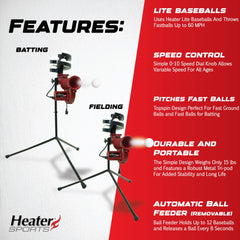 Slider Lite 360 Baseball Pitching Machine with Automatic Ball Feeder - Accurate 360-Degree Delivery, Durable and Portable Training Tool for All Ages