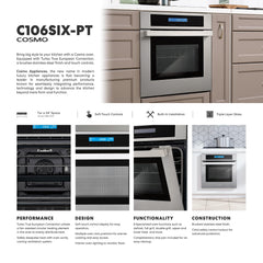 COS-C106SIX-PT 24 in. Lumin Collection 2.5 cu. ft. Electric Wall Oven, 8 Functions and True European Convection in Stainless Steel