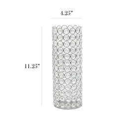 HG1009-CHR Elipse Cylindrical Crystal Decorative Flower Vase, Candle Holder, Wedding Centerpiece, 11.25 Inch, Chrome