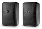 A pair of black JBL LSR305i speakers, highlighting their modern look and suitability for studio use.