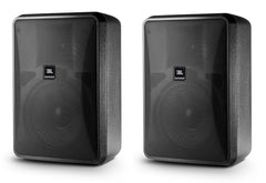 A pair of black JBL LSR305i speakers, highlighting their modern look and suitability for studio use.