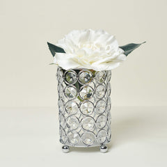 HG1001-CHR Elipse Crystal Decorative Flower Vase, Candle Holder, Wedding Centerpiece, Makeup Brush or Pen Organizer Cup, 5 Inch, Chrome