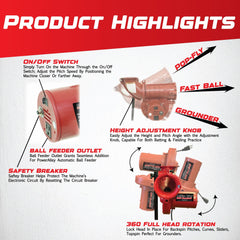 Power Alley Lite 360 Baseball Pitching Machine - Pitches Lite Balls 40-80 MPH Fastballs, Sliders, & Curves | Accurate, Durable, & Portable Training Tool for Batting & Field Practice